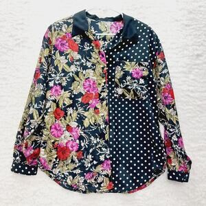 Blouse Size L Floral Dot Mix Maximalist Art Chic Y2K Whimsycore Vacation Office
